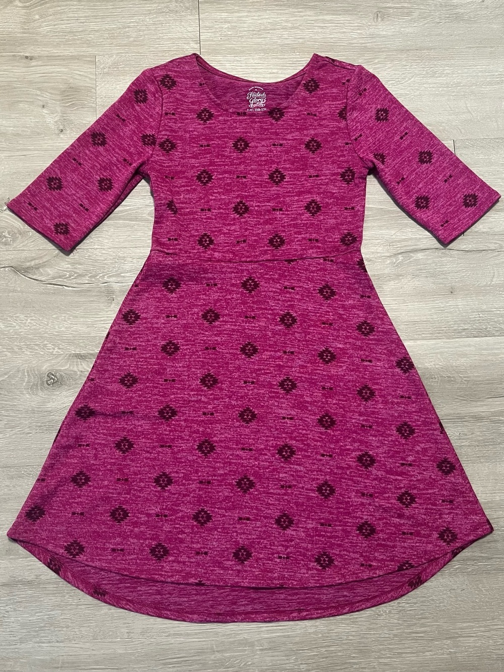 Faded Glory Magenta Knit A-Line Dress with Dark Pattern